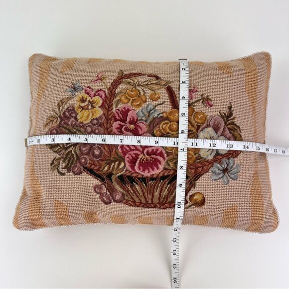 Beautiful Small Vintage Flowers Fruit Basket Hand Stitched Needlepoint  Pillow - Picture 7 of 7
